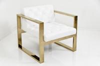Brass Kube Chair in Ford White Faux Leather