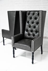Ultra Tall Mod Wing Dining Chair in Faux Black Leather