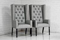 Ultra Tall Mod Wing Dining Chair in Faux Grey Leather