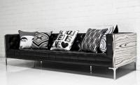 Neutra Sofa in White Macassar and Charcoal Faux Leather