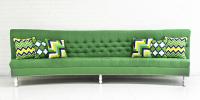 Custom Curved Mademoiselle Sofa in Green Linen