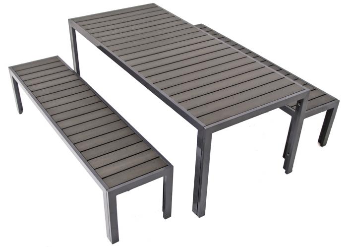 Modern Aluminum Table and Bench Set