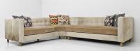 Blonde Cowide and Ecru Mohair Curved Sectional