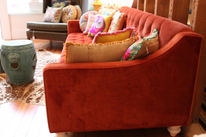 Burnt orange shop velvet loveseat