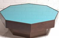 Walnut/Turquoise glass Coffee Table