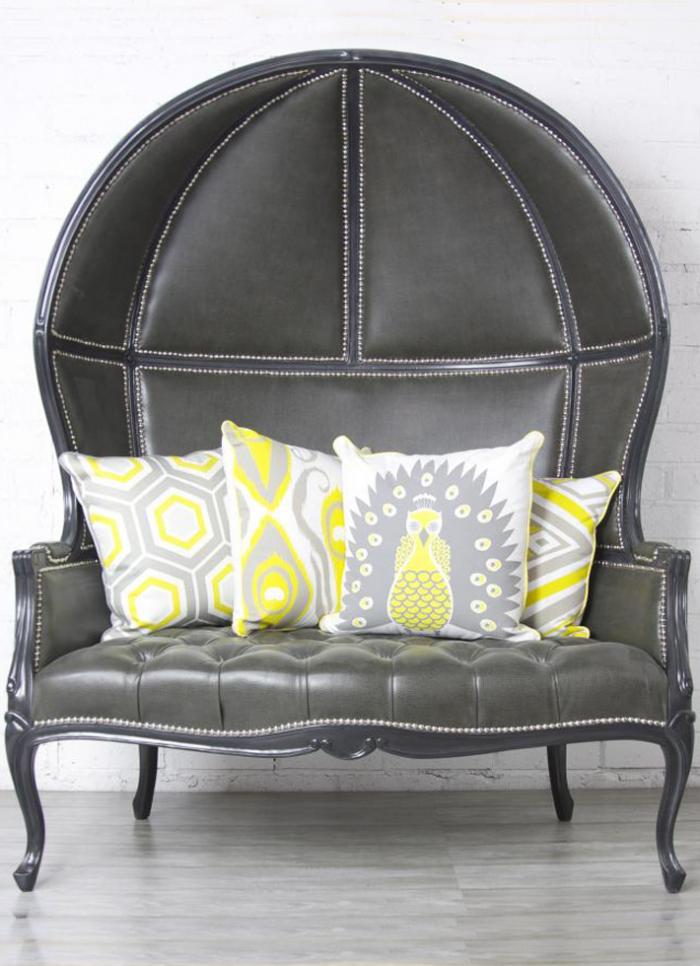 Balloon Chair Loveseat in Charcoal Gray Faux Leather 