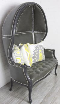 Balloon Chair Loveseat in Charcoal Gray Faux Leather 