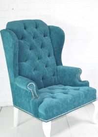 Brixton Wing Chair in Turquoise textured Velvet