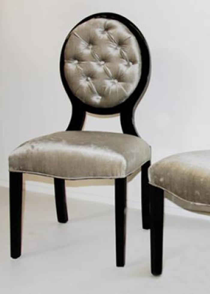 Louis Chair with High Gloss Black with Silver Velvet