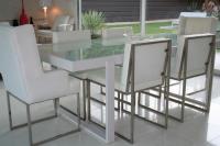 White Metal and frosted glass dining table