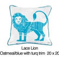 Lace Lion  Oatmeal / Blue / Turquoise