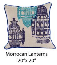 Moroccan Lanterns Oatmeal/Navy/Turquoise 