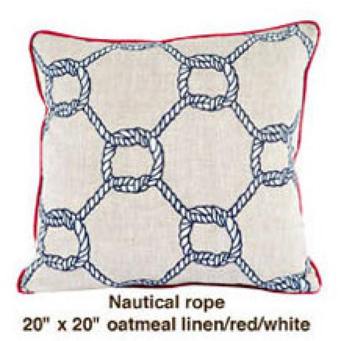 Nautical Rope Oatmeal Linen  / Red / White