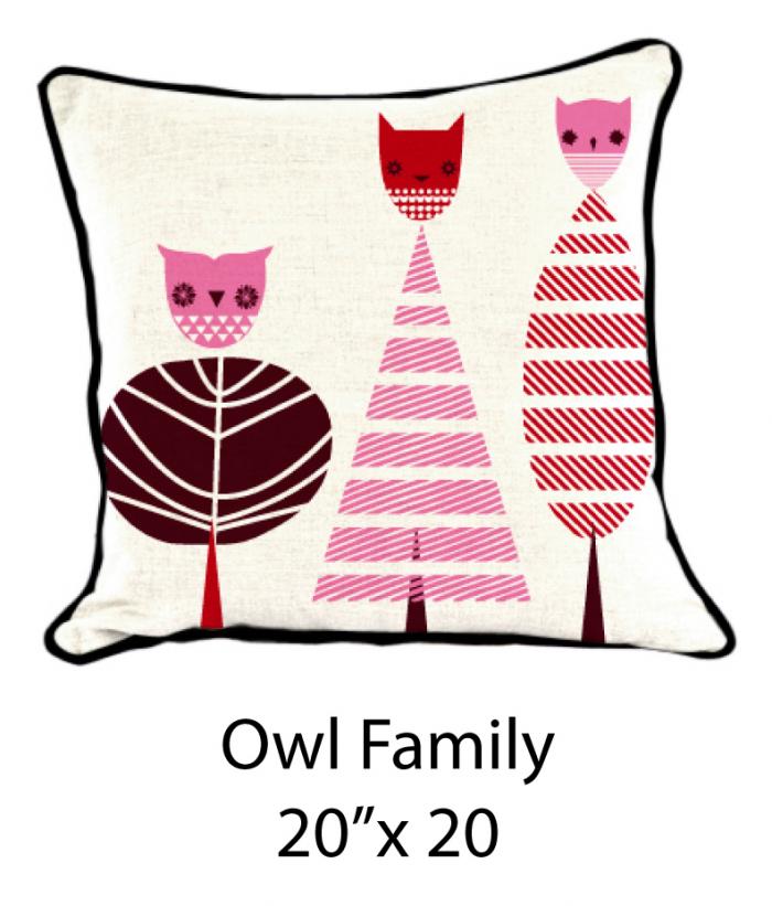 Owl Family White/Burgundy/Pink/Red 