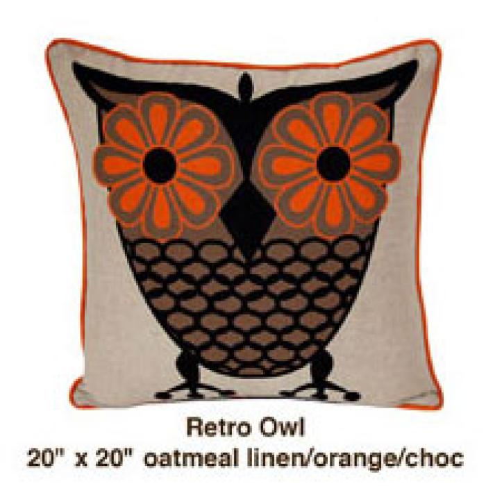 Retro Owl Oatmeal Linen / Orange / Choc