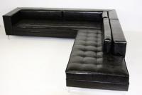 RMS Sectional in Glossy Black Embossed Faux Leather