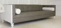Koenig Sofa in Gray/Blue Faux Leather with White High Gloss Sides