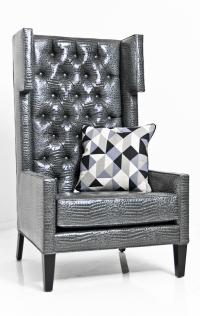 Tangier Wing Chair in Shiny Charcoal Faux Croc Leather