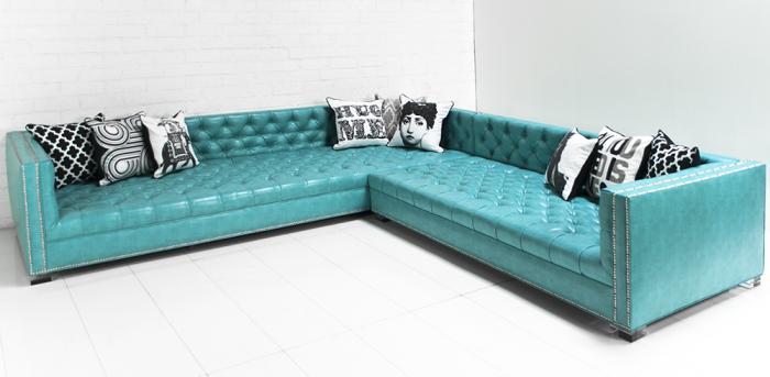 Maverick Turquoise Faux Leather, Turquoise Leather Sectional