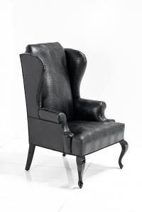 Brixton Wing Chair in Black Croc Leather