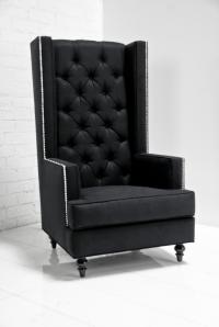 Tall Boy Modern Wing Chair in Black Tweed