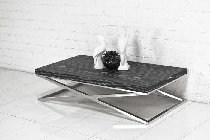 www.roomservicestore.com - Black Macassar Chrome X Leg Coffee Table