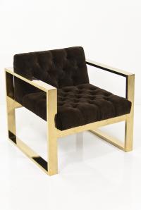 Brass Kube Chair in Chocolate Velvet