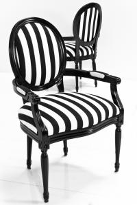 Louis Dining Arm Chair in Black & White Stripe Fabric