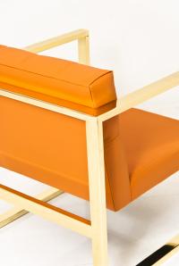 Brass kube Chair in Hermes Orange Faux Leather
