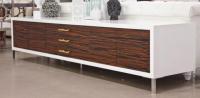 Brixton Credenza with High Gloss White Body and Dark Finish Macascar Doors and 3 Drawers