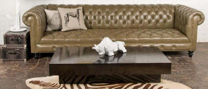 Chesterfield Sofa In Olive Faux Leather, Faux Leather Chesterfield Sofa